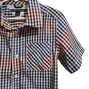 Tommy Hilfiger Boys Checkered Button Down Shirt Short Sleeve Size 6